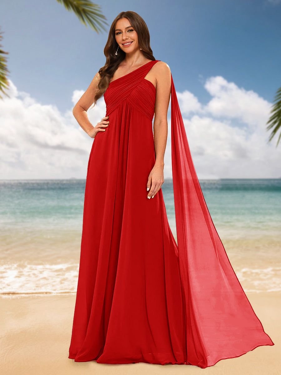 A-Line/Princess One-Shoulder Sleeveless Bridesmaid Dresses Red