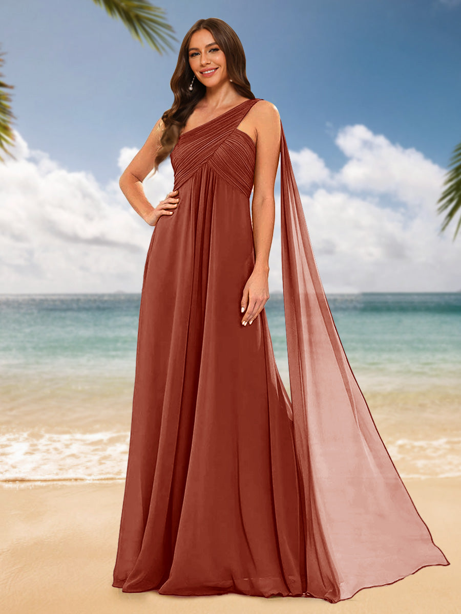 A-Line/Princess One-Shoulder Sleeveless Bridesmaid Dresses Rust