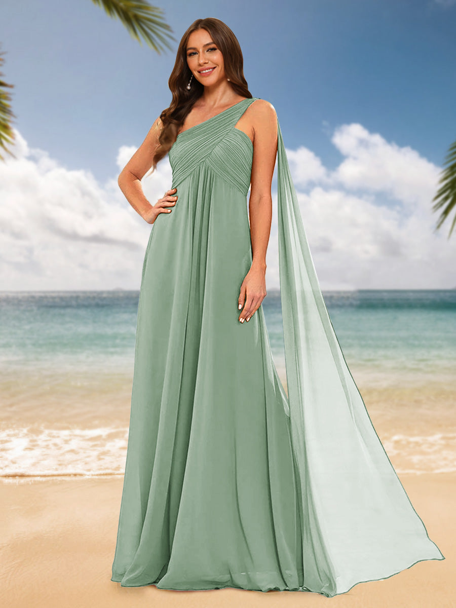 A-Line/Princess One-Shoulder Sleeveless Bridesmaid Dresses Sage