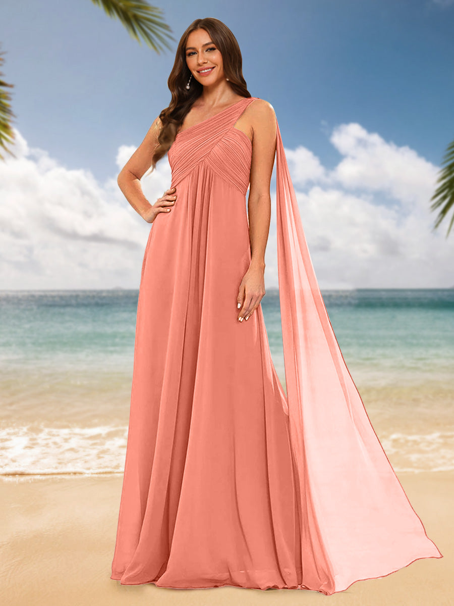 A-Line/Princess One-Shoulder Sleeveless Bridesmaid Dresses Salmon