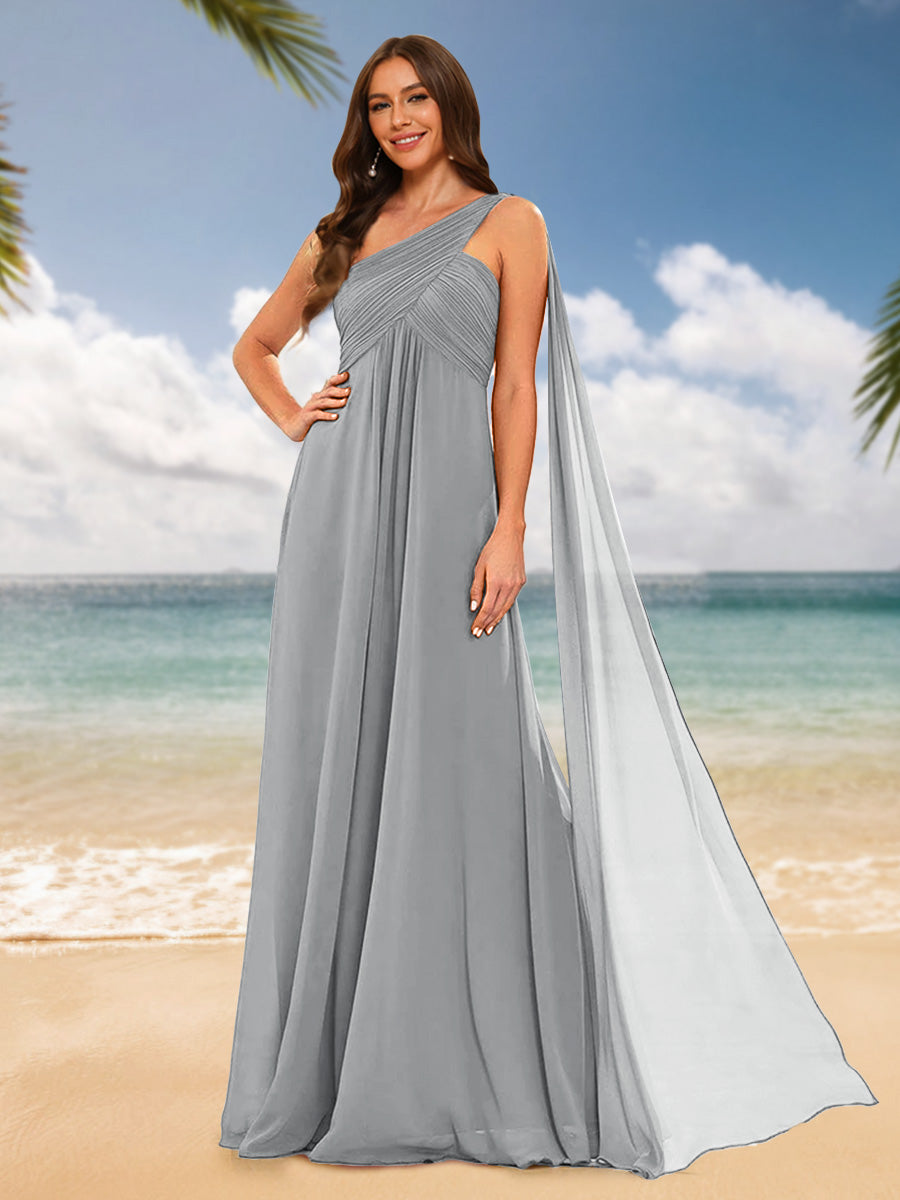 A-Line/Princess One-Shoulder Sleeveless Bridesmaid Dresses Silver
