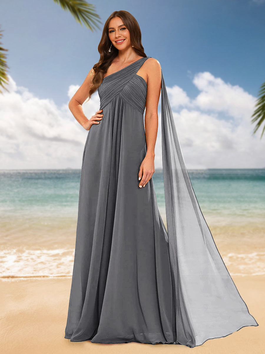 A-Line/Princess One-Shoulder Sleeveless Bridesmaid Dresses Silver Gray