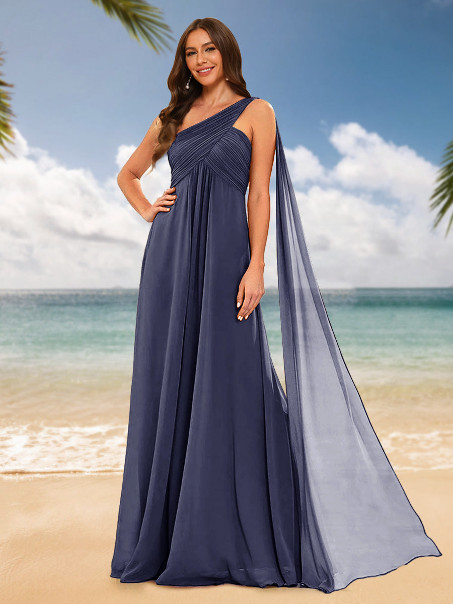 A-Line/Princess One-Shoulder Sleeveless Bridesmaid Dresses Stormy Blue