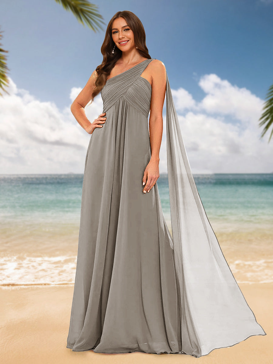 A-Line/Princess One-Shoulder Sleeveless Bridesmaid Dresses Taupe