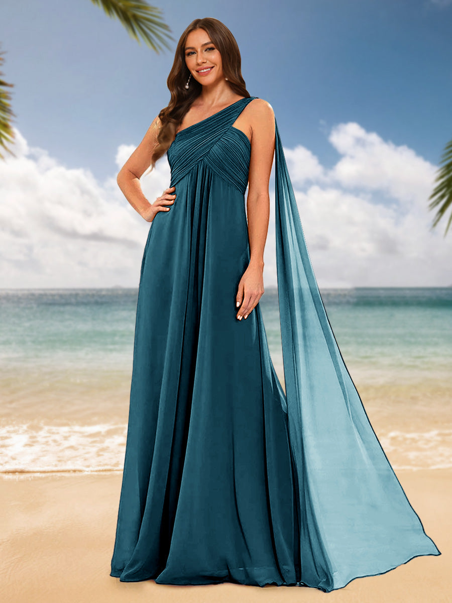 A-Line/Princess One-Shoulder Sleeveless Bridesmaid Dresses Teal