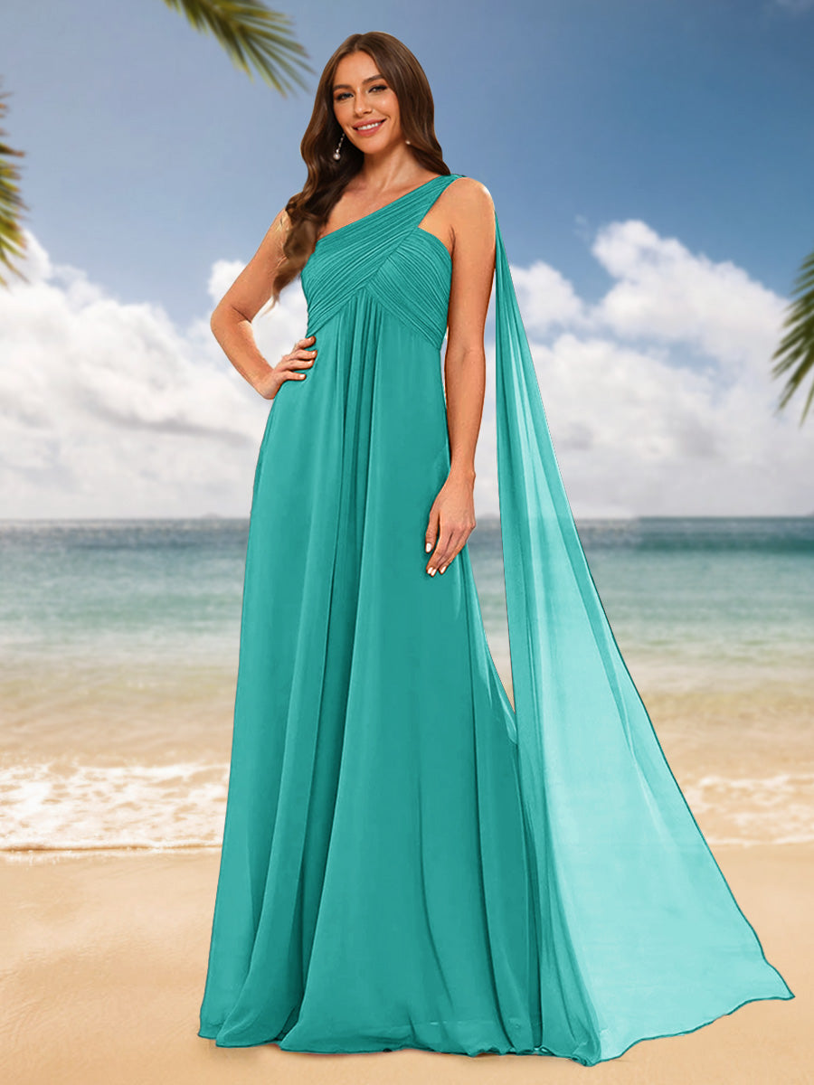 A-Line/Princess One-Shoulder Sleeveless Bridesmaid Dresses Turquoise