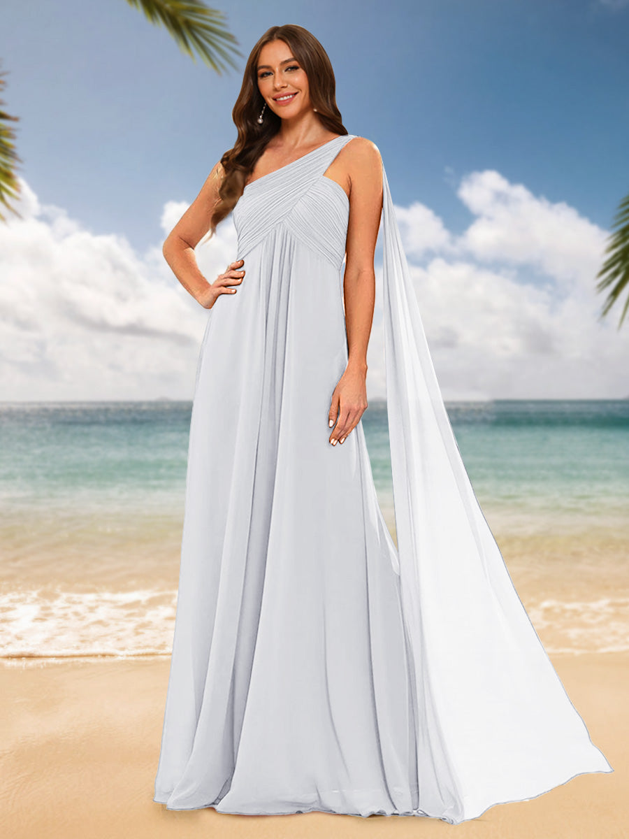 A-Line/Princess One-Shoulder Sleeveless Bridesmaid Dresses White