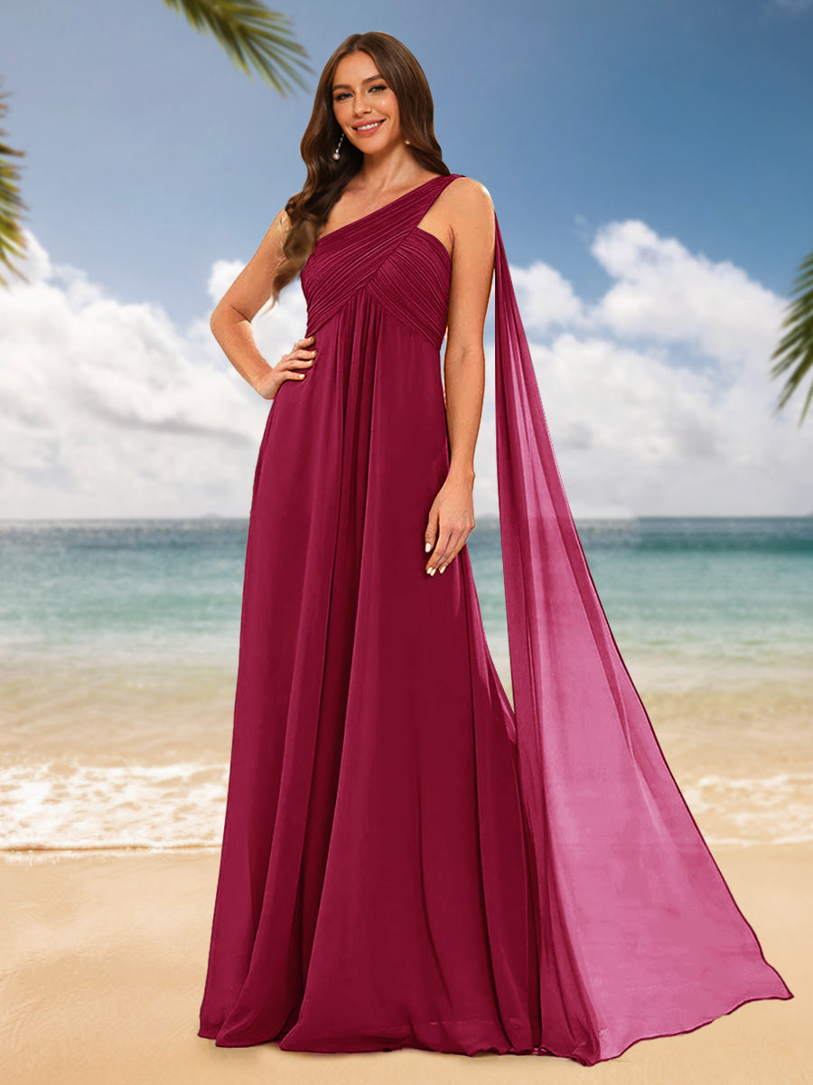 A-Line/Princess One-Shoulder Sleeveless Bridesmaid Dresses Wine Red