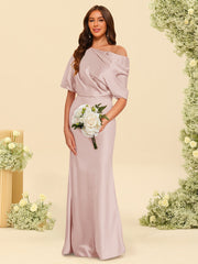 Trumpet/Mermaid One-Shoulder Half Sleeves Bridesmaid Dresses With Ruched Blush Pink