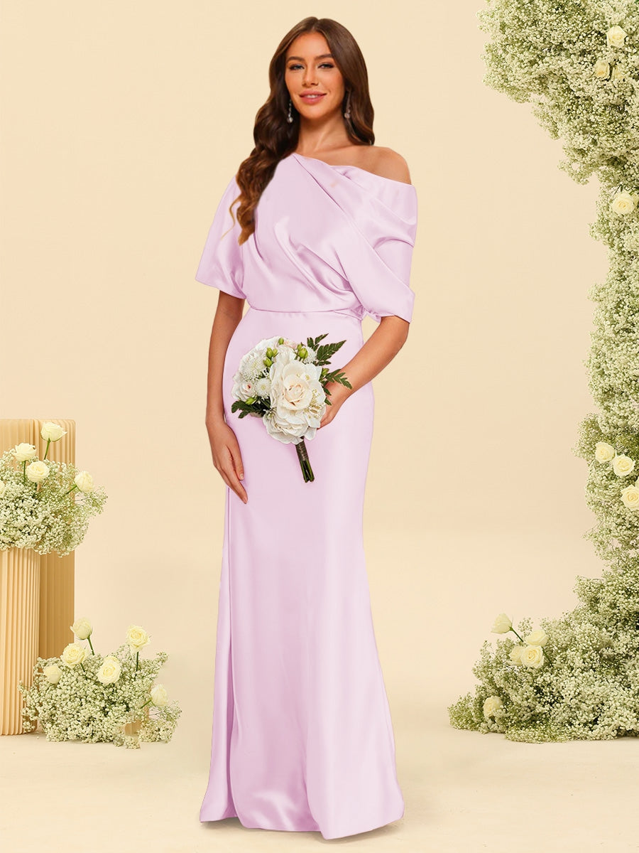 Trumpet/Mermaid One-Shoulder Half Sleeves Bridesmaid Dresses With Ruched Pink