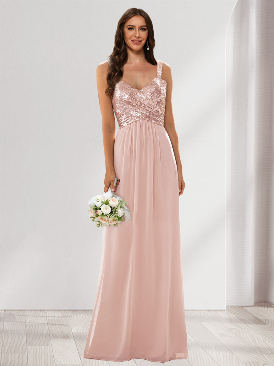 A-Line/Princess V-Neck Sleeveless Sequins Bridesmaid Dresses Blush Pink