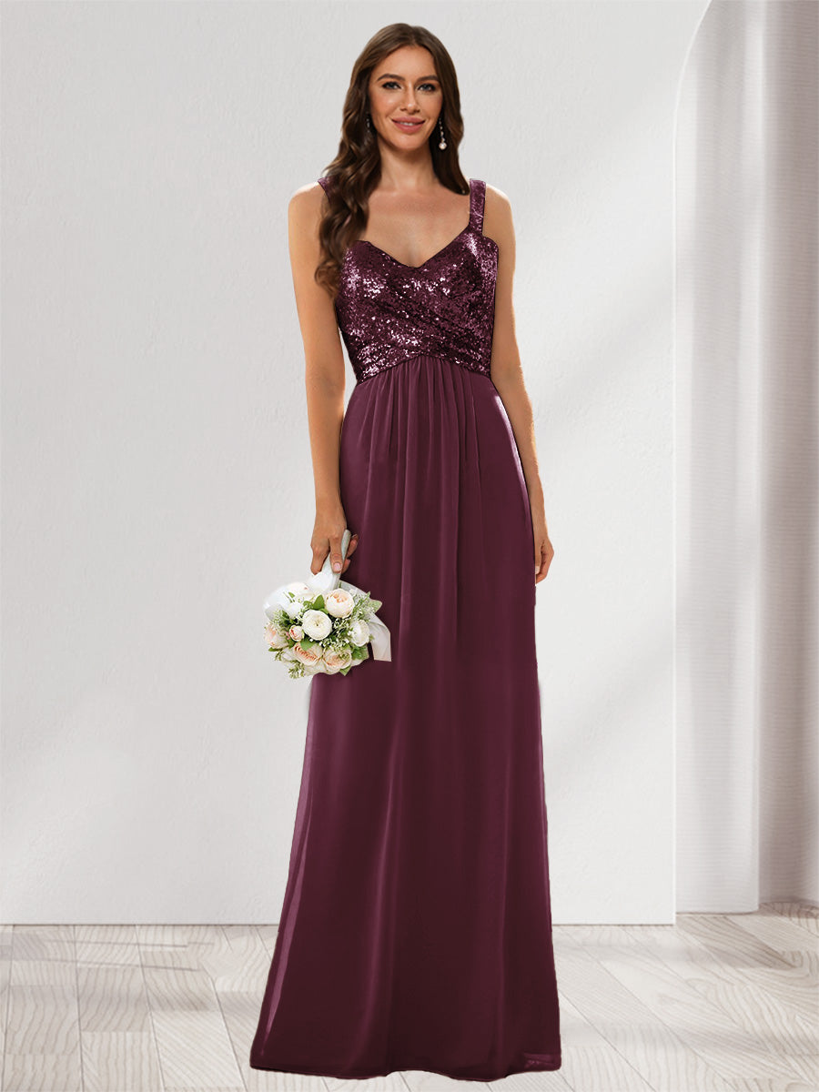 A-Line/Princess V-Neck Sleeveless Sequins Bridesmaid Dresses Burgundy