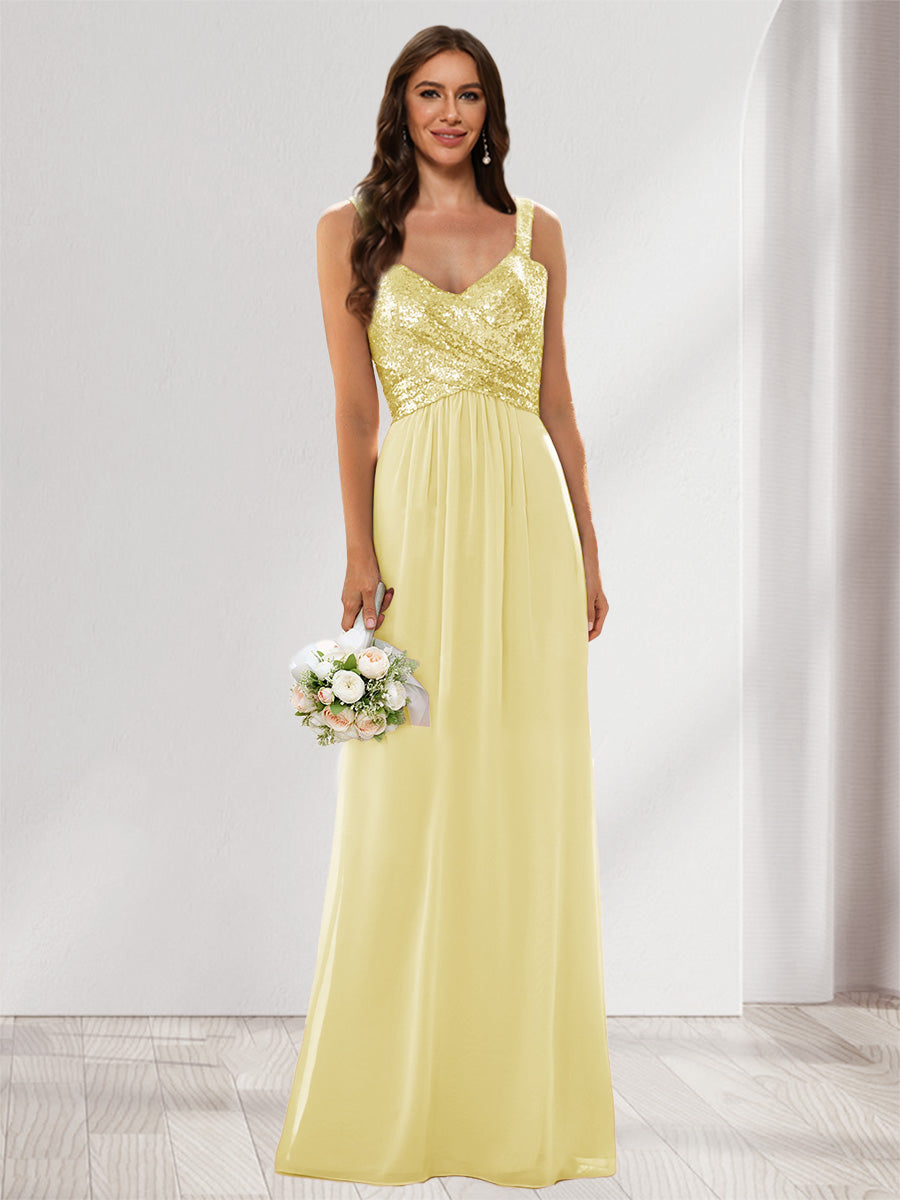 A-Line/Princess V-Neck Sleeveless Sequins Bridesmaid Dresses Canary