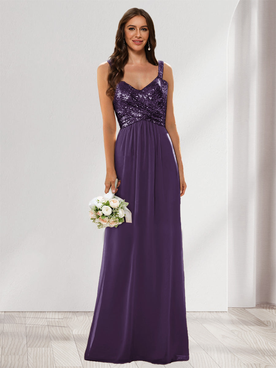 A-Line/Princess V-Neck Sleeveless Sequins Bridesmaid Dresses Grape