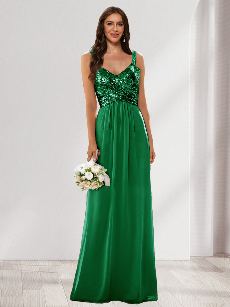 A-Line/Princess V-Neck Sleeveless Sequins Bridesmaid Dresses Green
