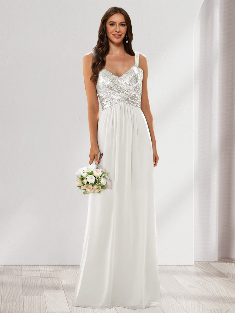 A-Line/Princess V-Neck Sleeveless Sequins Bridesmaid Dresses Ivory