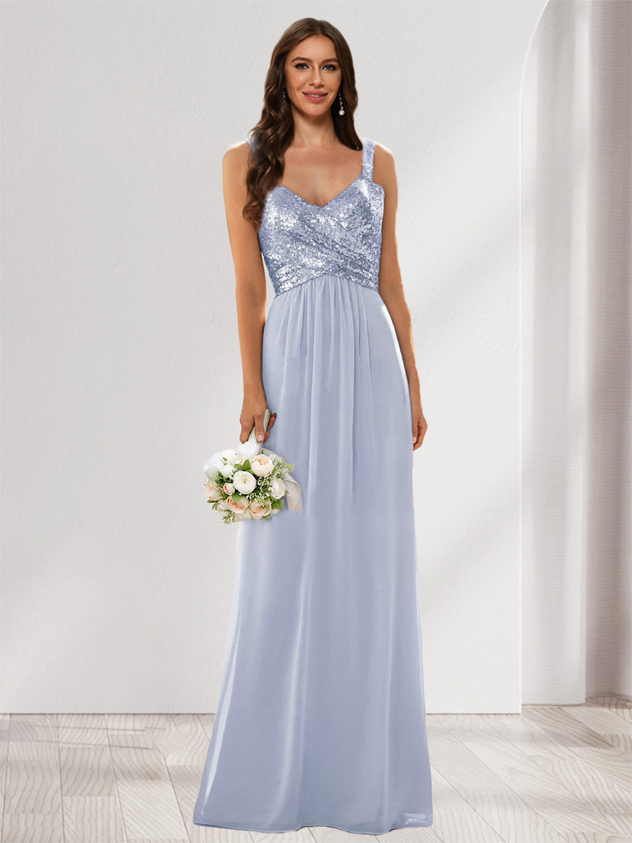 A-Line/Princess V-Neck Sleeveless Sequins Bridesmaid Dresses Lavender