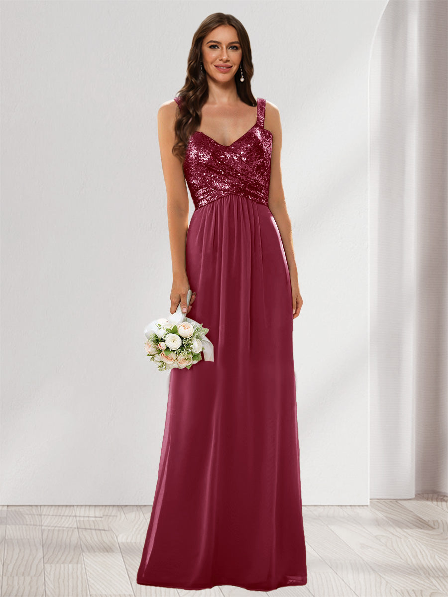 A-Line/Princess V-Neck Sleeveless Sequins Bridesmaid Dresses Light Burgundy