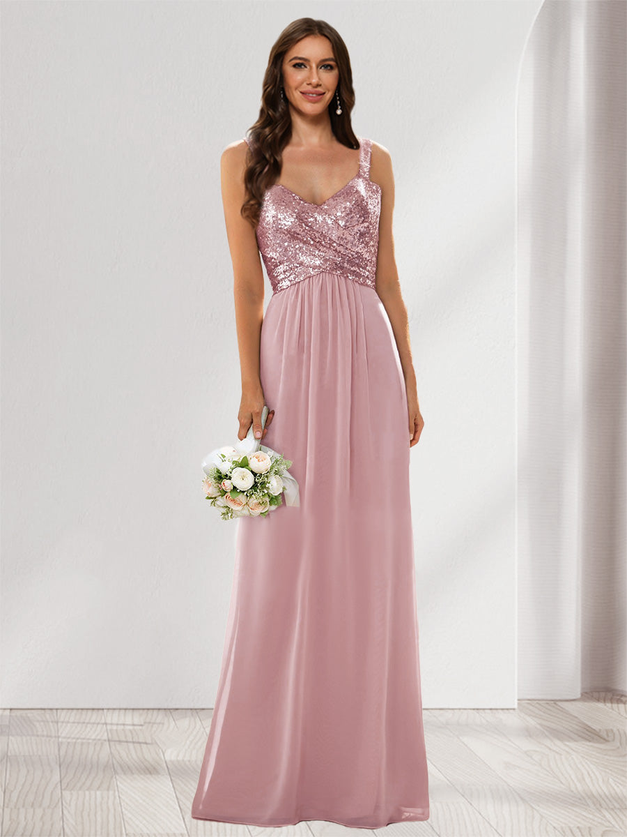 A-Line/Princess V-Neck Sleeveless Sequins Bridesmaid Dresses Mauve