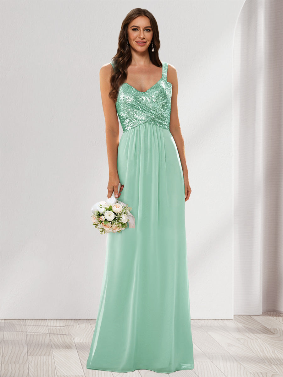 A-Line/Princess V-Neck Sleeveless Sequins Bridesmaid Dresses Mint Green