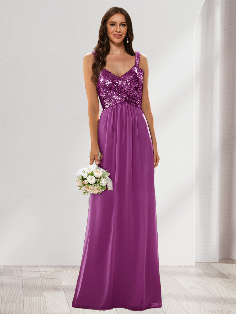 A-Line/Princess V-Neck Sleeveless Sequins Bridesmaid Dresses Orchid