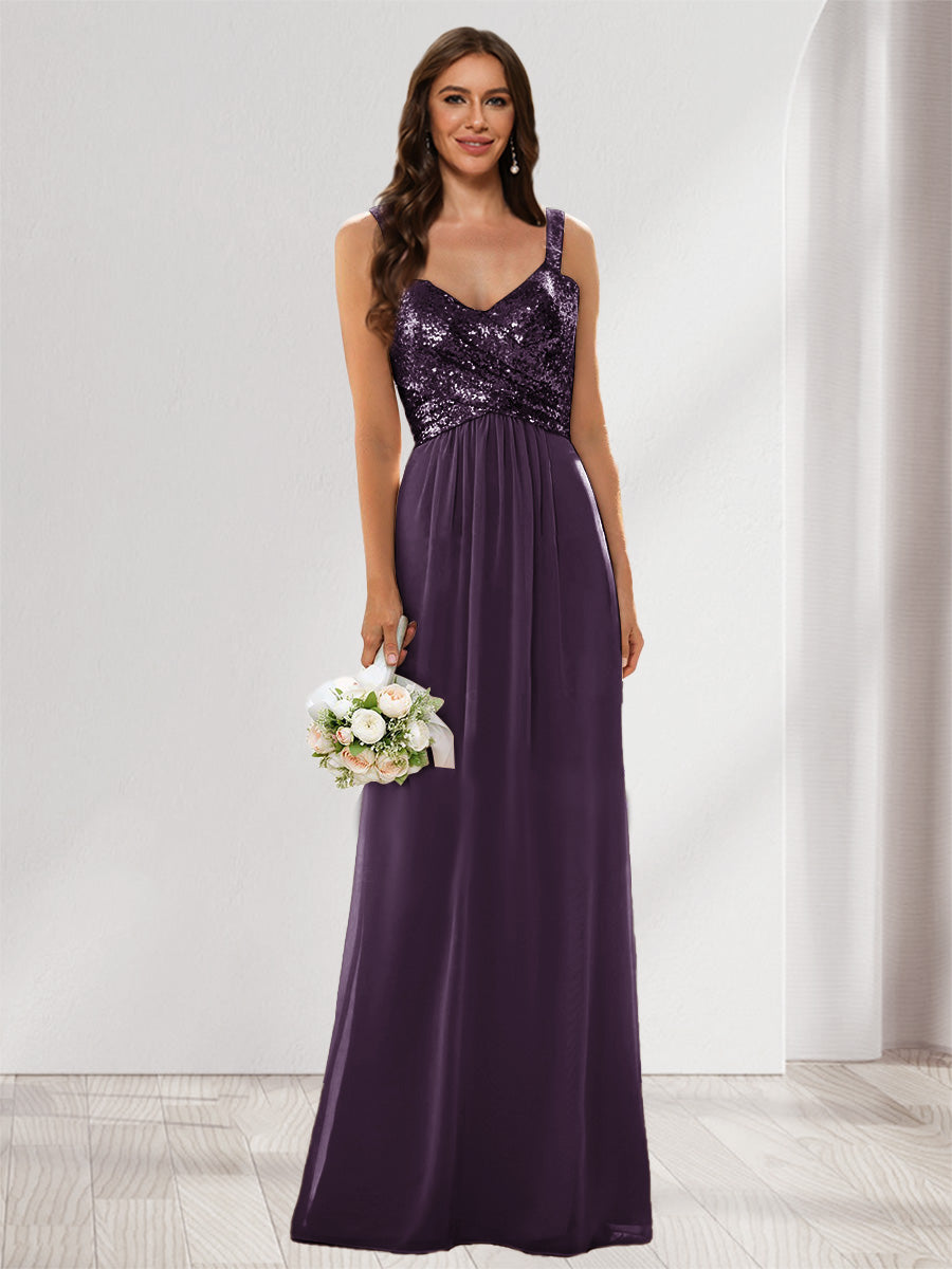A-Line/Princess V-Neck Sleeveless Sequins Bridesmaid Dresses Plum
