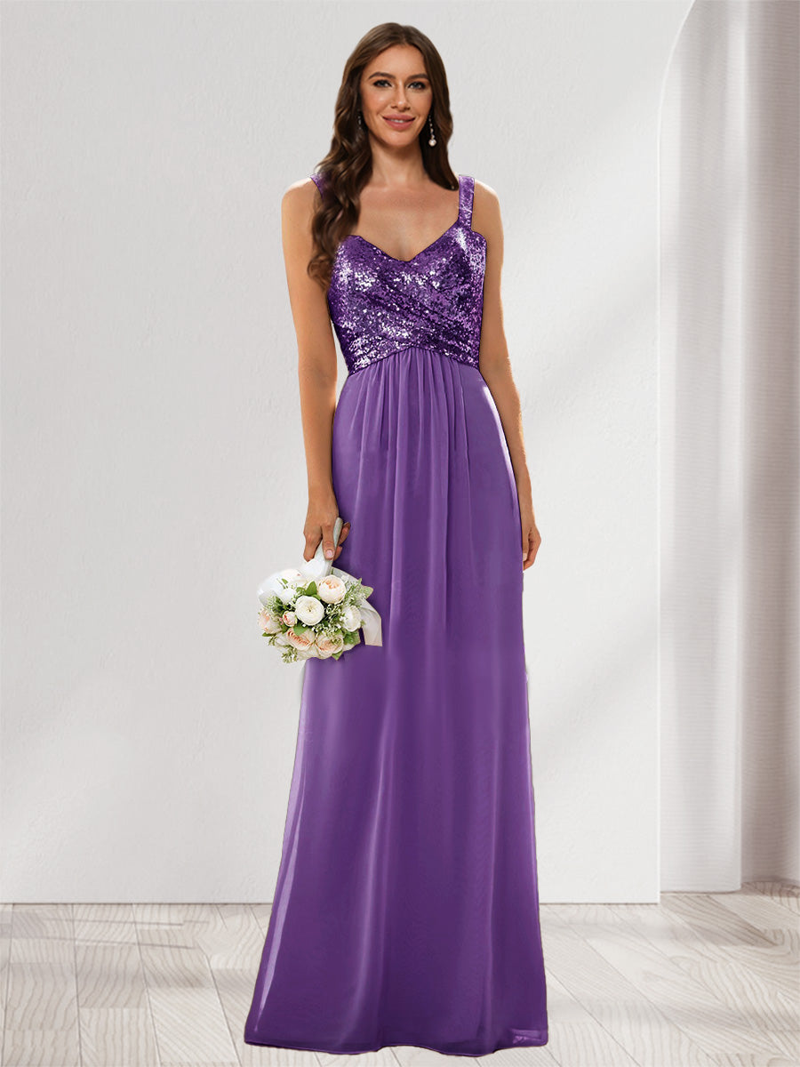 A-Line/Princess V-Neck Sleeveless Sequins Bridesmaid Dresses Purple
