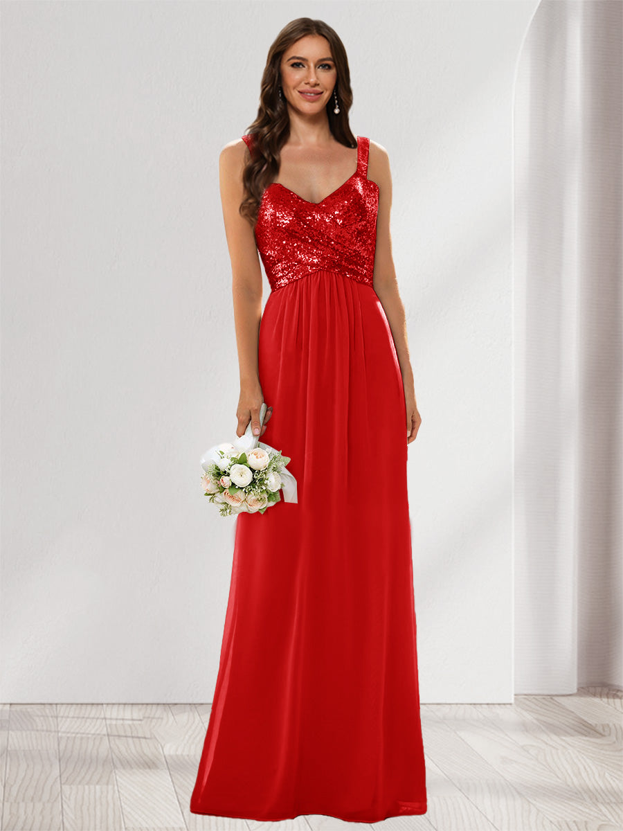 A-Line/Princess V-Neck Sleeveless Sequins Bridesmaid Dresses Red