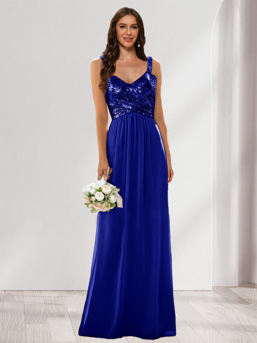 A-Line/Princess V-Neck Sleeveless Sequins Bridesmaid Dresses Royal Blue