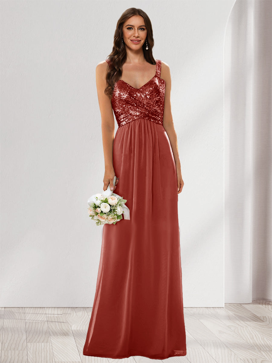 A-Line/Princess V-Neck Sleeveless Sequins Bridesmaid Dresses Rust