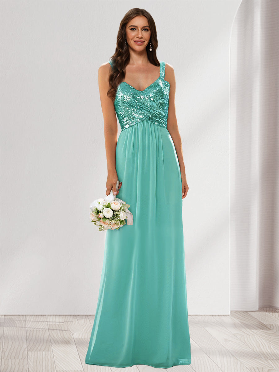 A-Line/Princess V-Neck Sleeveless Sequins Bridesmaid Dresses Spa