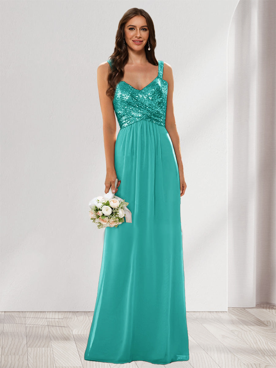 A-Line/Princess V-Neck Sleeveless Sequins Bridesmaid Dresses Turquoise