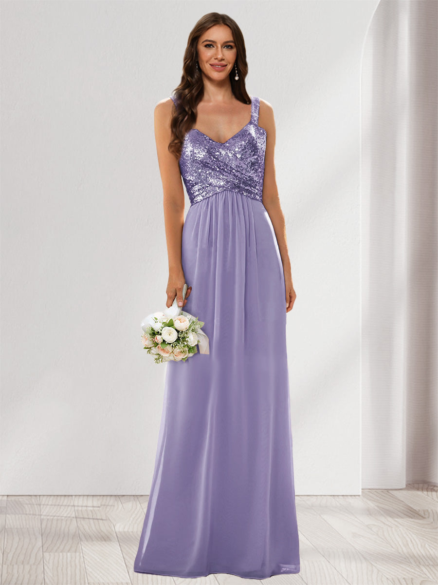 A-Line/Princess V-Neck Sleeveless Sequins Bridesmaid Dresses Wisteria