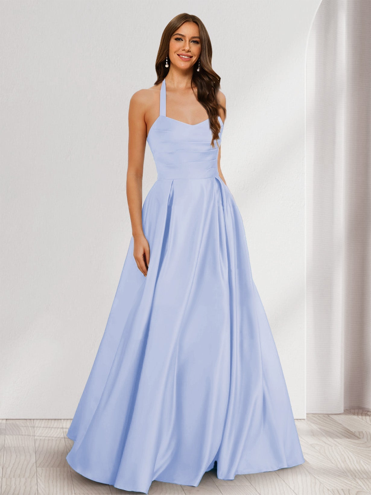 A-Line/Princess Halter Sleeveless Ruched Bridesmaid Dresses Lavender