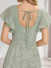 A-Line/Princess Square Neck Short Ruffle Sleeves Floral Bridesmaid Dresses with Split Side Black