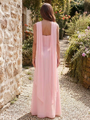 Sheath/Column Square Neck Sleeveless Floor-Length Bridesmaid Dresses with Scarf