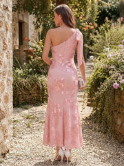 Trumpet/Mermaid One-Shoulder Sleeveless Knee-Length Bridesmaid Dresses with Bowknot & Applique