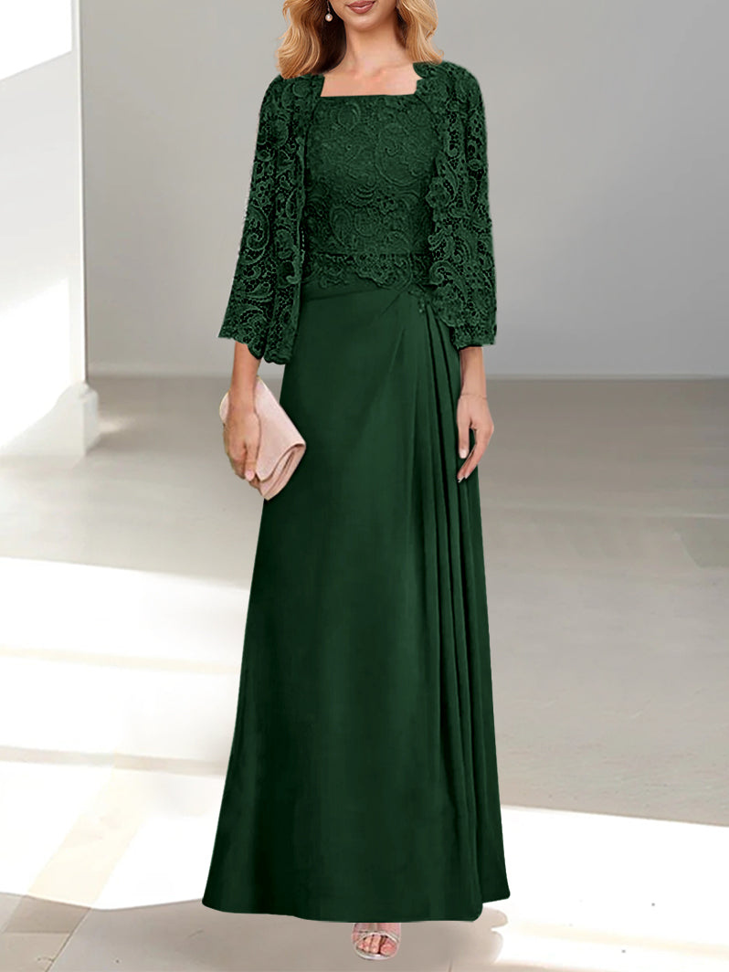 2 A-Line/Princess Scoop Mother of the Bride Dresses with Pleated & Lace Appliques Floor-Length