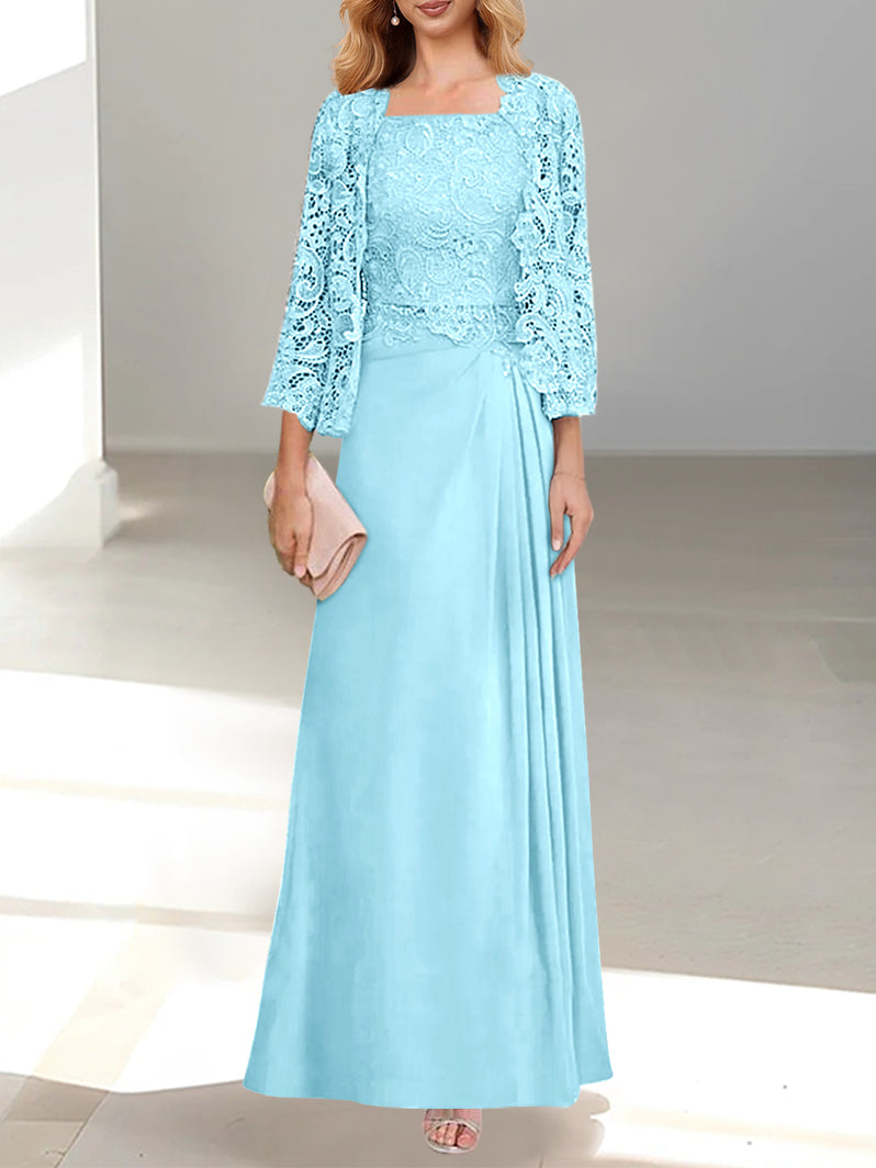 2 A-Line/Princess Scoop Mother of the Bride Dresses with Pleated & Lace Appliques Floor-Length