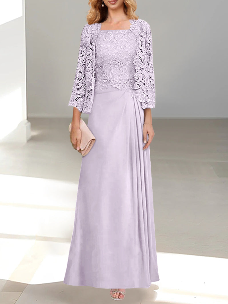 2 A-Line/Princess Scoop Mother of the Bride Dresses with Pleated & Lace Appliques Floor-Length