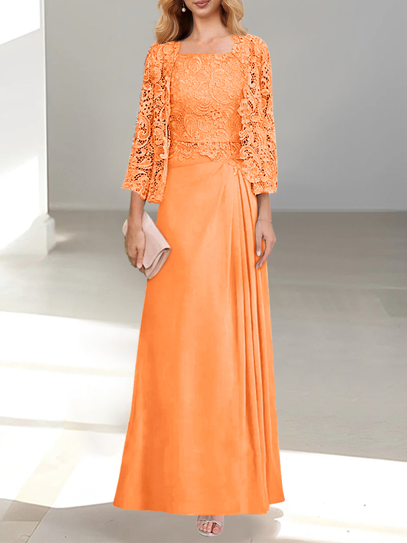2 A-Line/Princess Scoop Mother of the Bride Dresses with Pleated & Lace Appliques Floor-Length