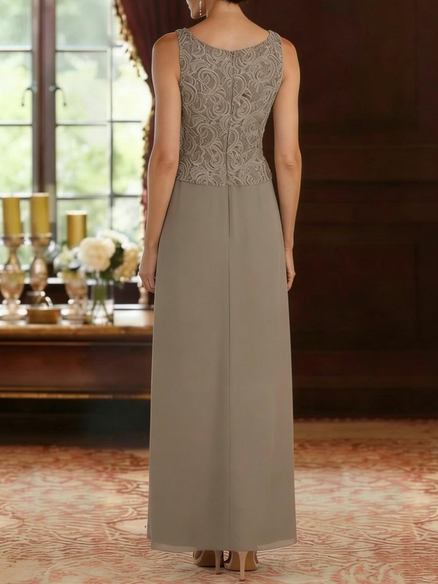 2 Pieces A-Line/Princess Square Collar Chiffon Mother of the Bride Dresses with Jacket Lace Ankle-Length 3/4 Sleeves