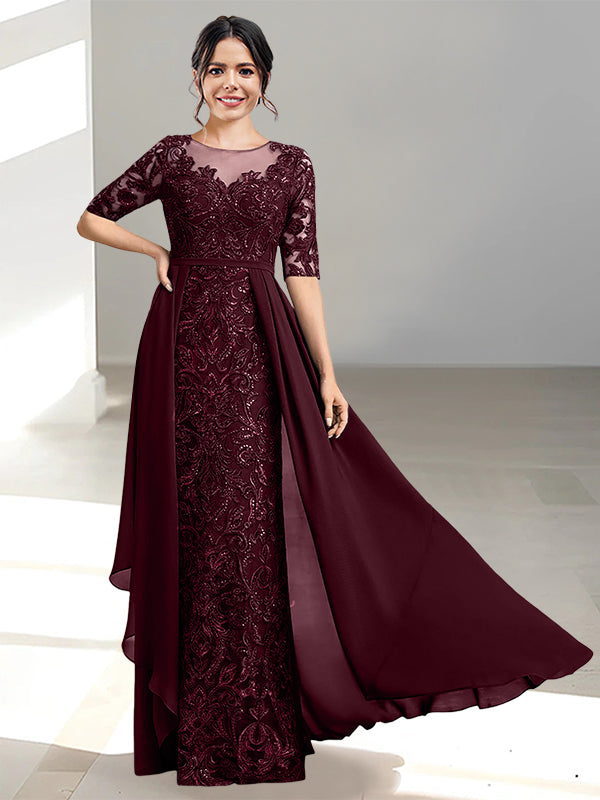 Floor-Length Mother of the Bride Dresses with A-Line and Princess Scoop Necklines