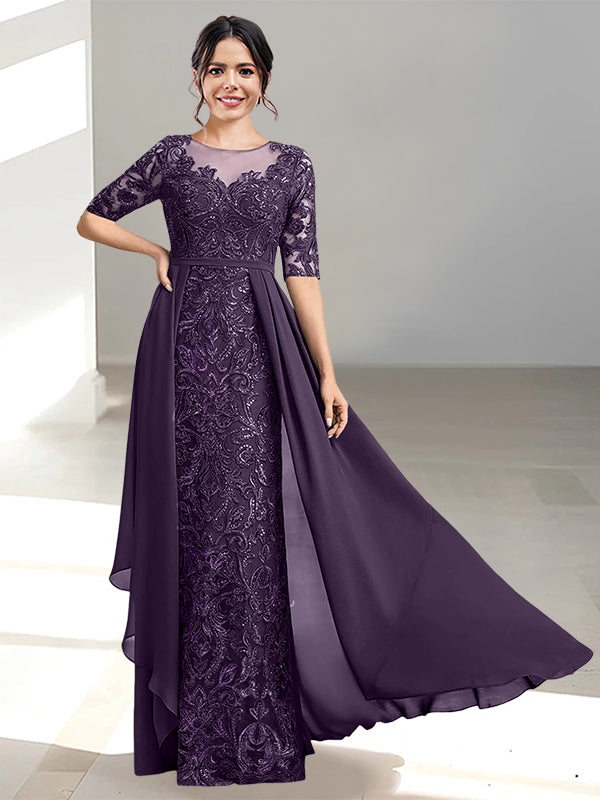 Floor-Length Mother of the Bride Dresses with A-Line and Princess Scoop Necklines