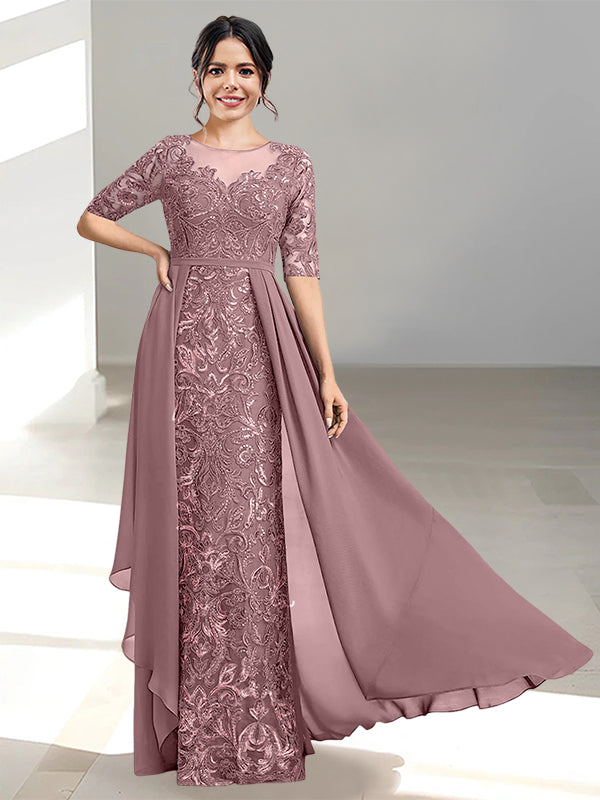 Floor-Length Mother of the Bride Dresses with A-Line and Princess Scoop Necklines