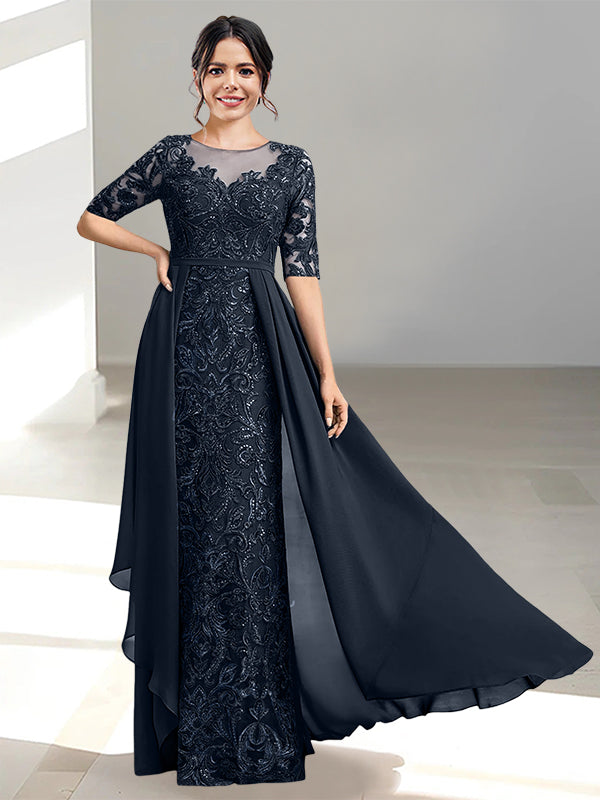 Floor-Length Mother of the Bride Dresses with A-Line and Princess Scoop Necklines