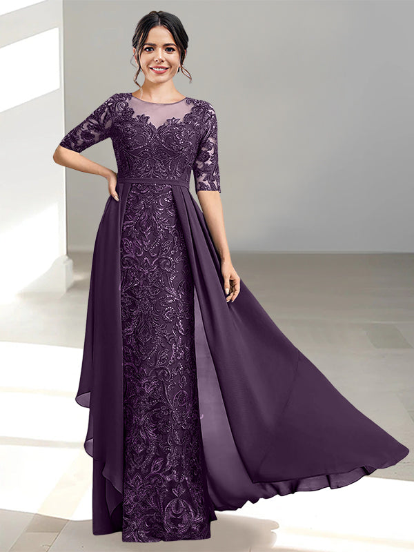 Floor-Length Mother of the Bride Dresses with A-Line and Princess Scoop Necklines