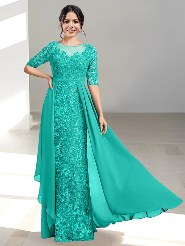 Floor-Length Mother of the Bride Dresses with A-Line and Princess Scoop Necklines