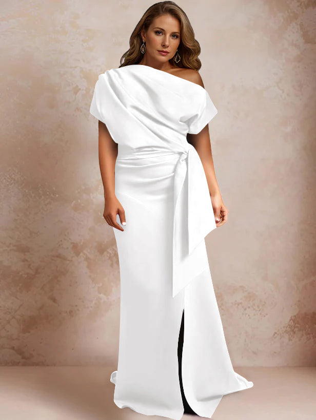One-Shoulder Mermaid Trumpet Gown with Ruffles and Side Split for Plus-Size Mothers of the Bride