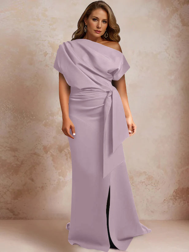 One-Shoulder Mermaid Trumpet Gown with Ruffles and Side Split for Plus-Size Mothers of the Bride